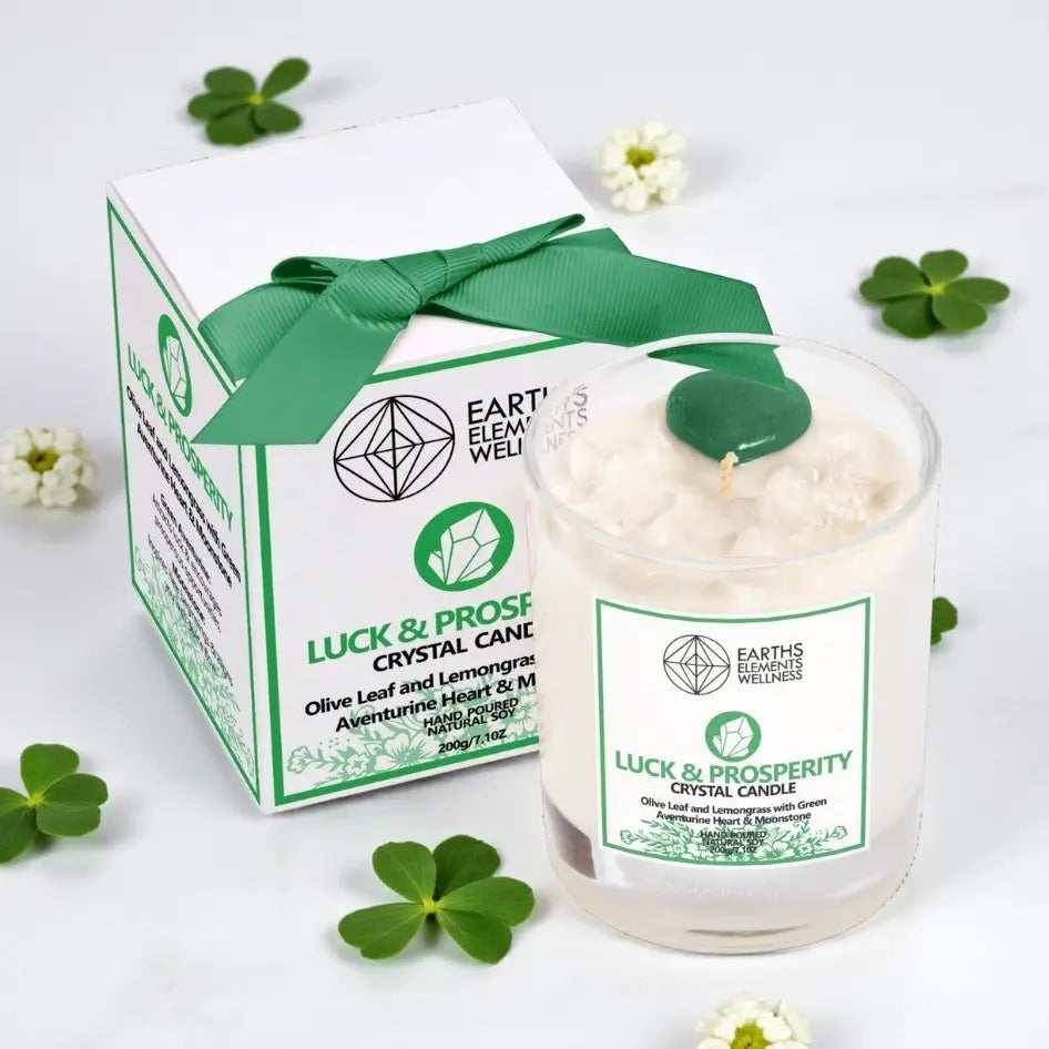 Luck & Prosperity Crystal Candle | Green Aventurine & Moonstone Soy Candle