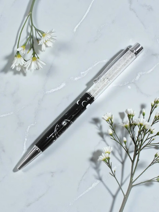 Celestial Clear Quartz Crystal Pen | Moon & Stars Journaling Pen