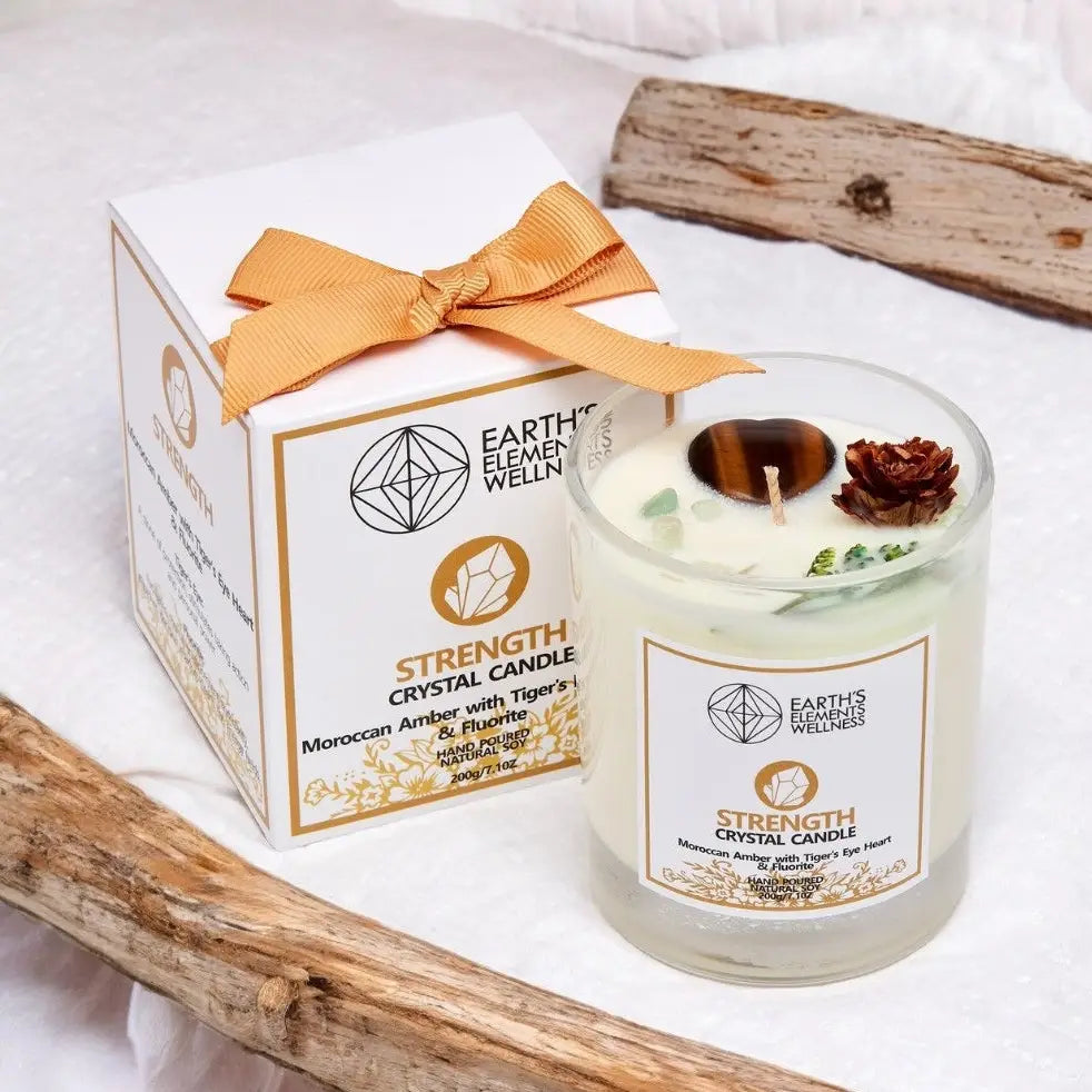 Strength Crystal Candle | Tiger’s Eye & Fluorite Soy Candle