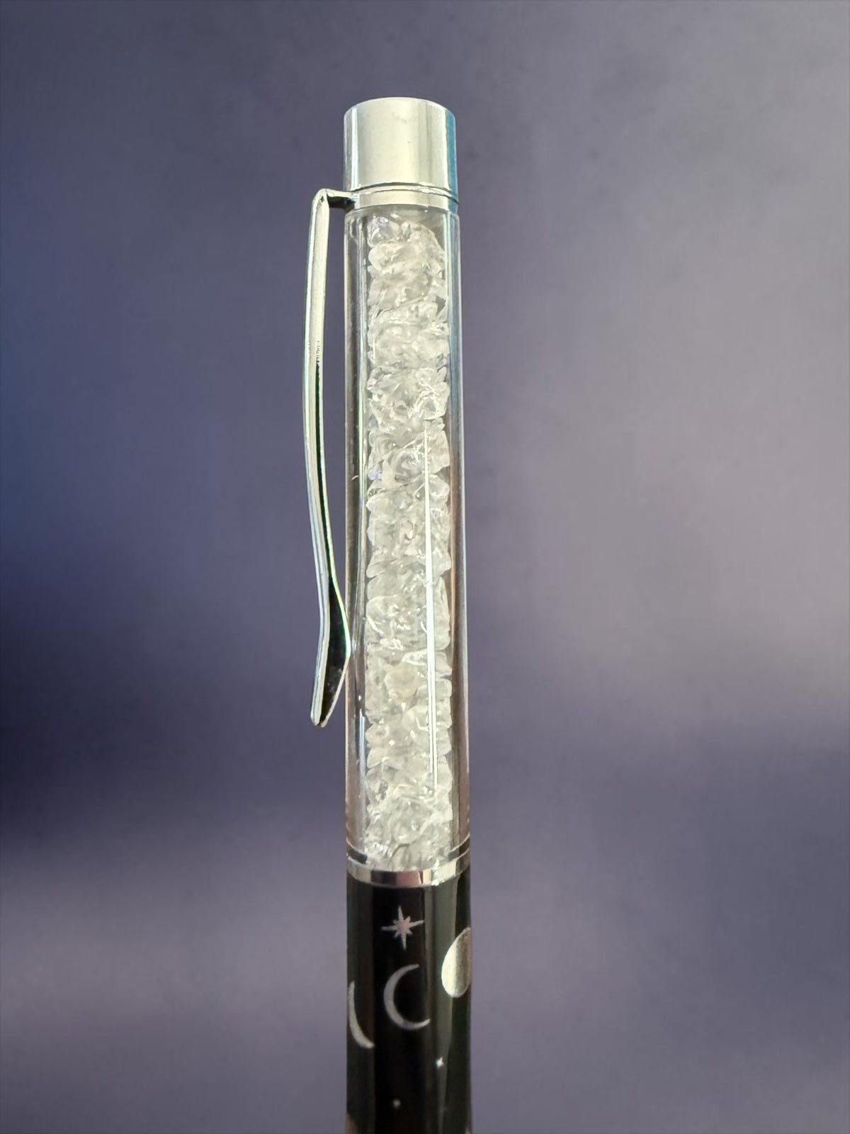 Celestial Clear Quartz Crystal Pen | Moon & Stars Journaling Pen