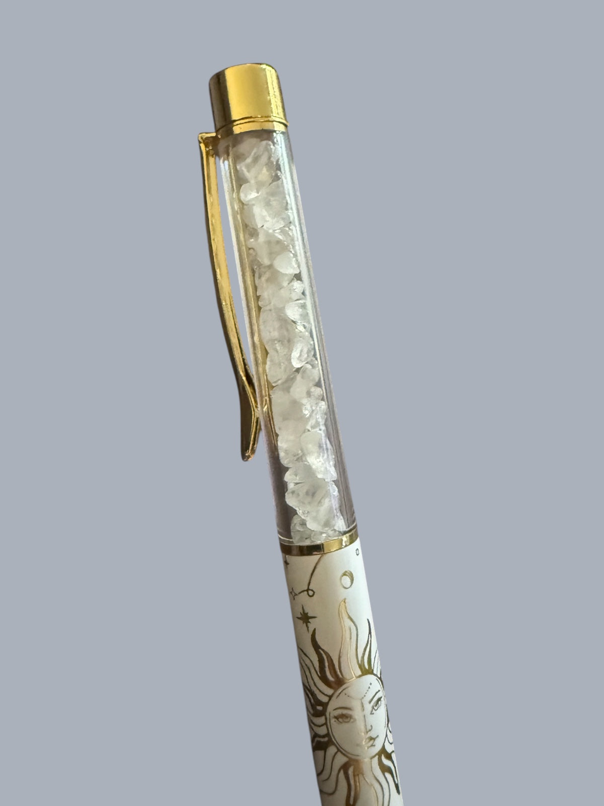 Clear Quartz Crystal Pen | Celestial Sun Writing Pen for Journaling, Manifestation & Spiritual Practice