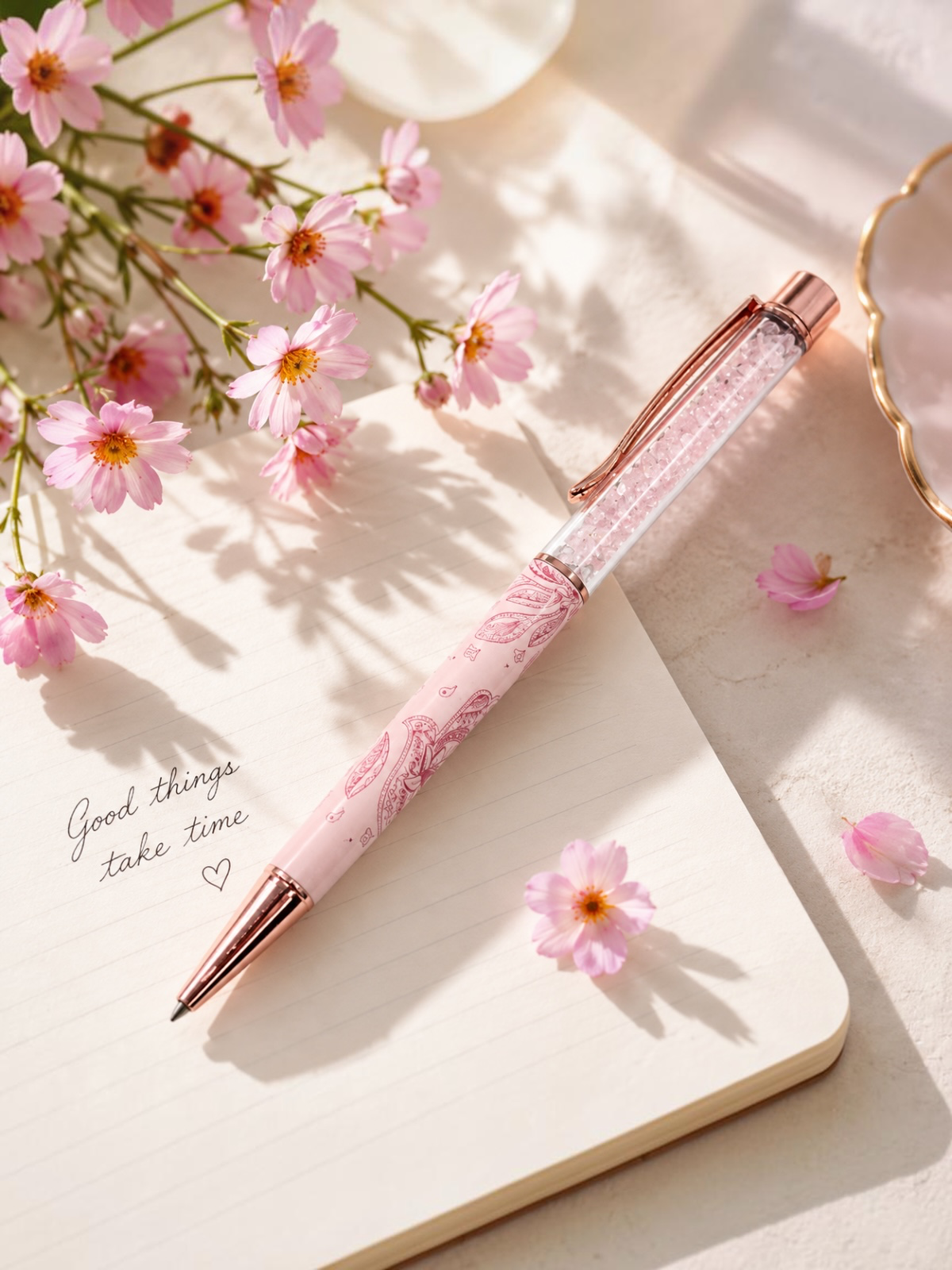 Rose Quartz Crystal Pen for Journaling & Manifestation