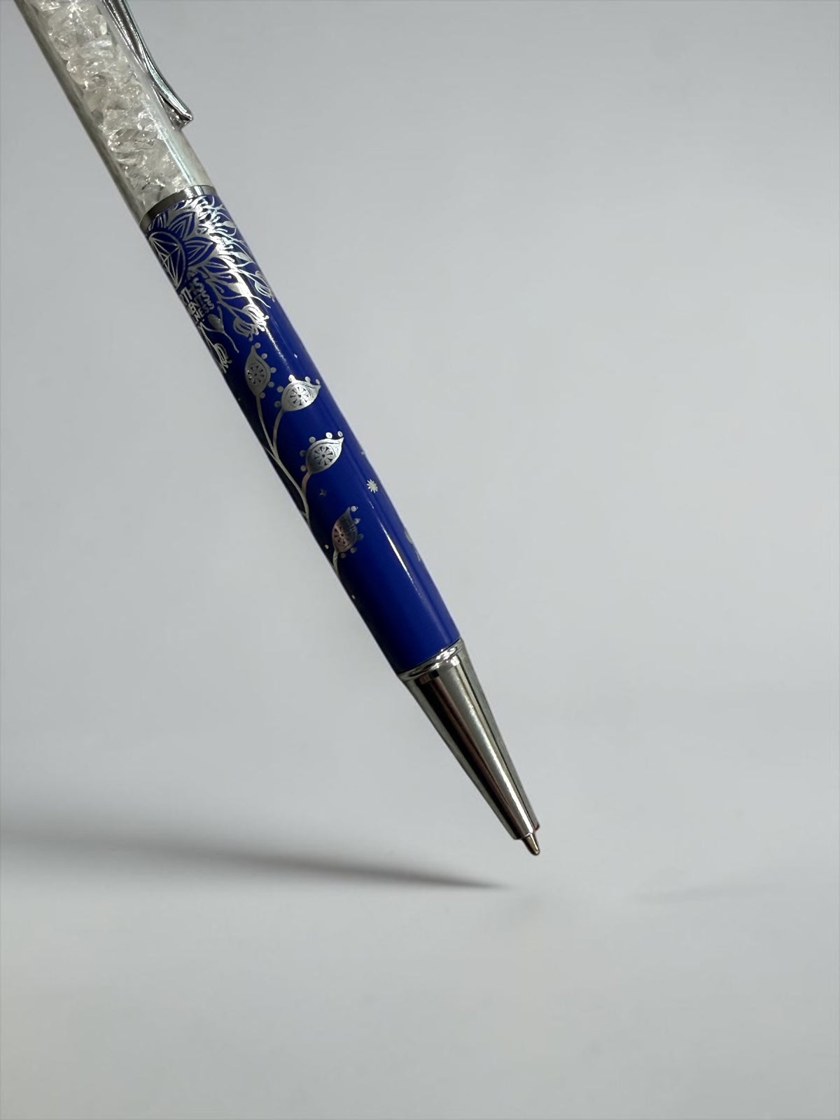 Blue Crystal Pen with Clear Quartz Chips | Journaling & Manifestation Pen