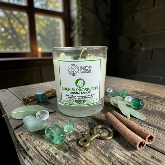 Luck & Prosperity Crystal Candle | Green Aventurine & Moonstone Soy Candle
