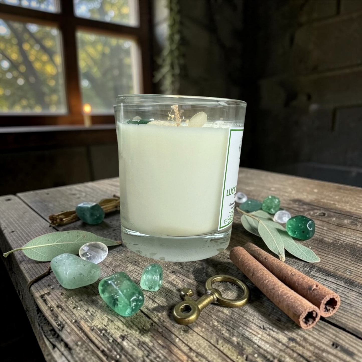 Luck & Prosperity Crystal Candle | Green Aventurine & Moonstone Soy Candle