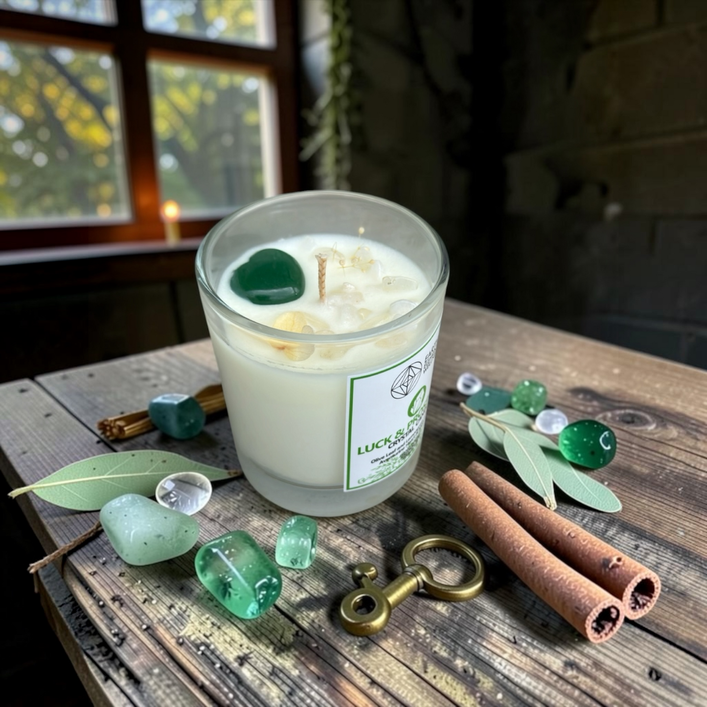 Luck & Prosperity Crystal Candle | Green Aventurine & Moonstone Soy Candle