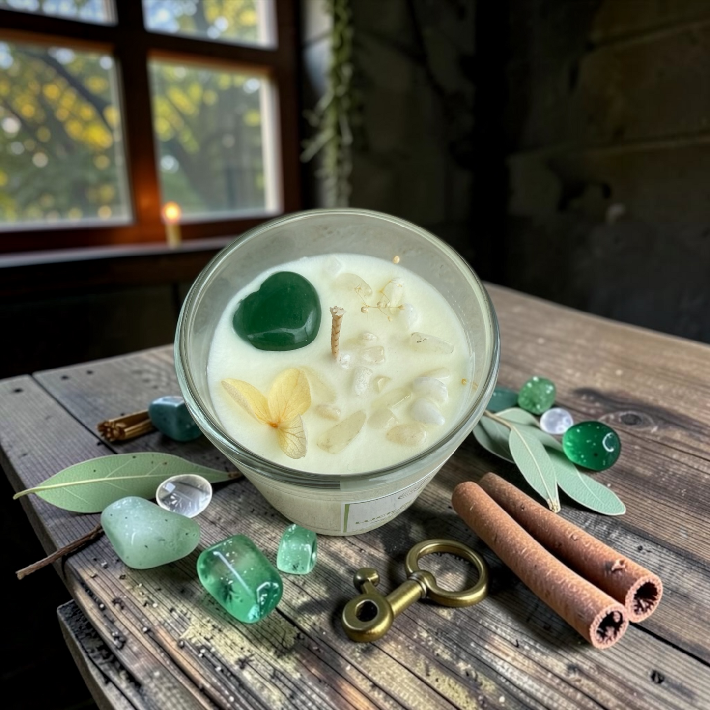 Luck & Prosperity Crystal Candle | Green Aventurine & Moonstone Soy Candle